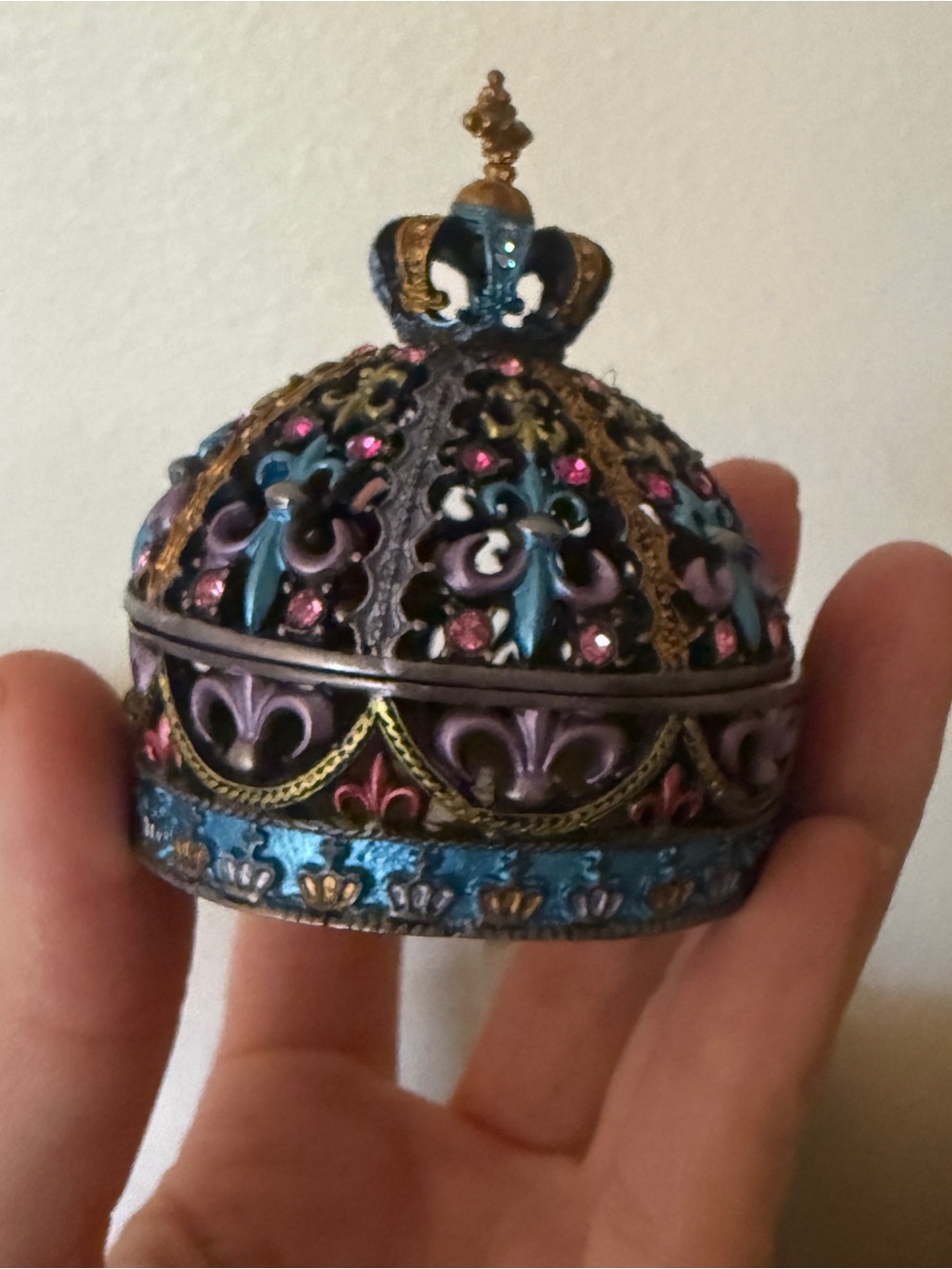 New Crown Jar Filigree Container Trinket Box With Bling Ornate multicolor